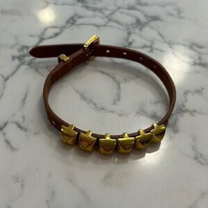 Michael Kors Brown Leather Gold Tone Studded Bracelet